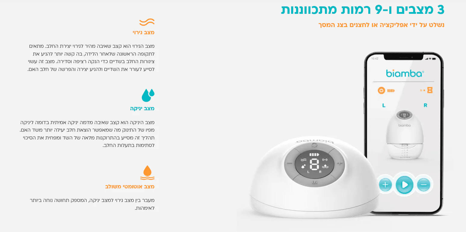 משאבת חלב חשמלית יחידה Pump Pro New מבית Biamba - Image 4