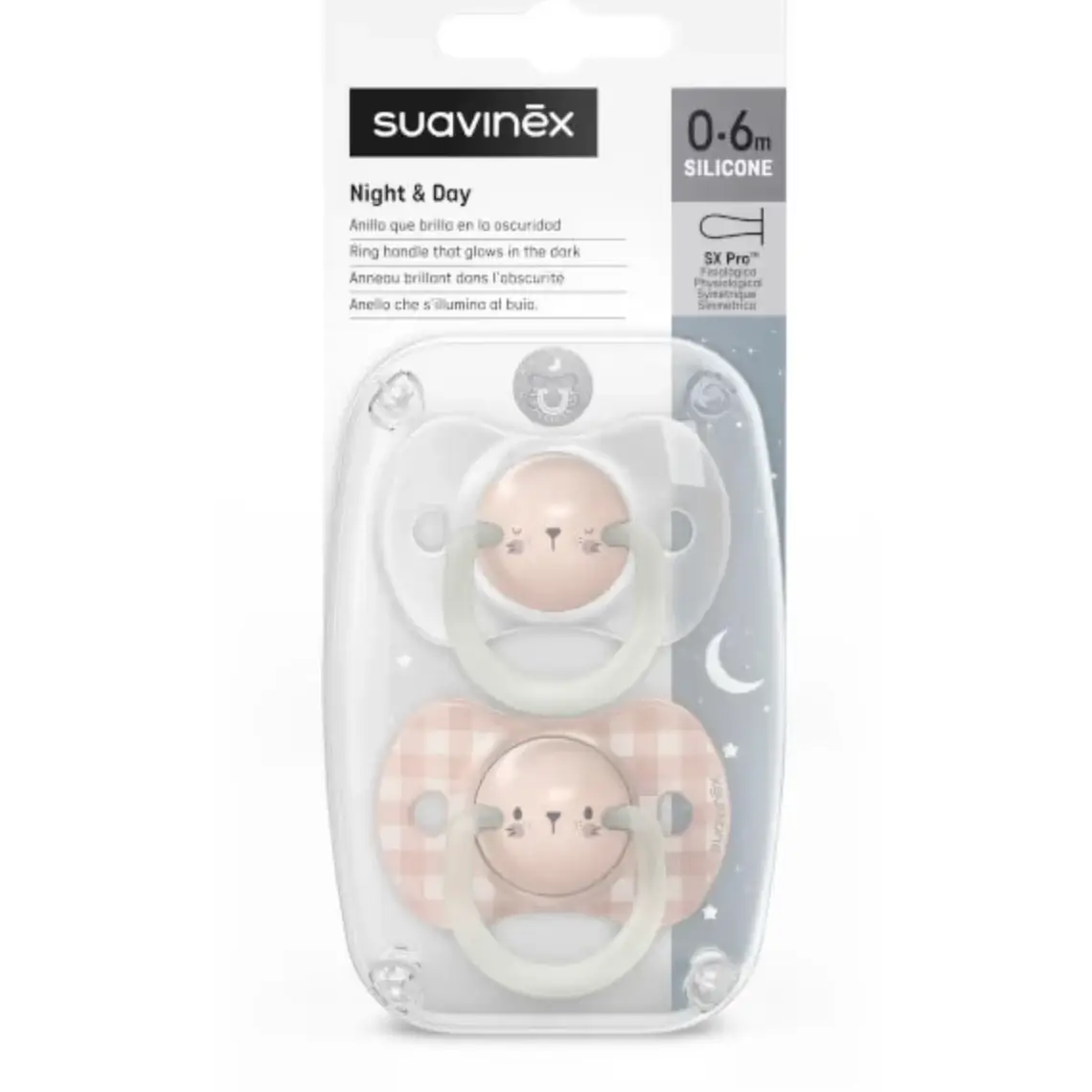 מוצץ פיז' זוהר בחושך Night & Day SX Pro 0-6 זוג-ארנב ורוד - Image 2